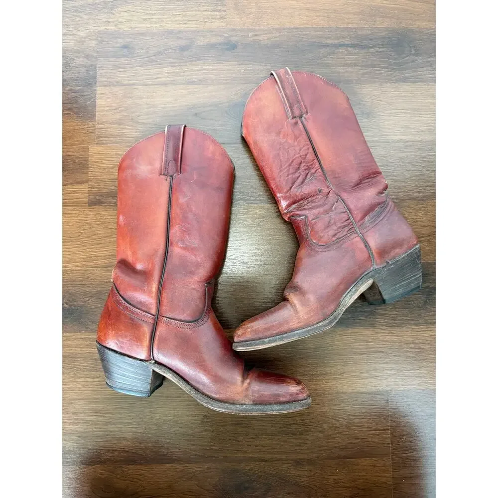 Frye Vintage Billy Cowboy Boots Oxblood Red Leather Men's Sz 11 Made USA Western